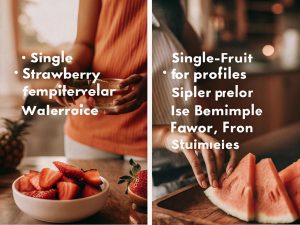 Beginner-Friendly Vape Flavors A colorful but simple arrangement of fresh fruits like strawberries and watermelon next to a Raz vape