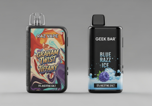 Comparing the Flavor Catalogs of Raz and Geek Bar A colorful array of fruits, desserts, and candies representing a wide variety of vape flavors