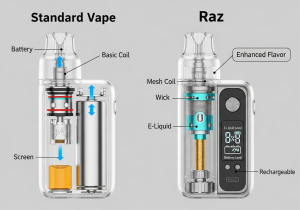 Inside a Disposable Vape An exploded diagram showing the internal components of a modern disposable vape