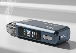 The standout design and features of Raz Vapes A collection of different RAZ vape models displayed in an artistic and premium layout