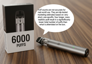 The Truth Behind Vape Puff Count Testing A laboratory robot arm holding a vape, representing the idealized testing conditions for puff counts