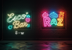 The Flavor Spectrum of Raz Vape and Esco Bar Two distinct flavor wheels, one for Raz showing candies and desserts, the other for Esco Bar showing exotic fruits