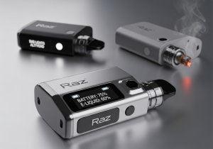 Raz Vape TN9000 Informative Display Screen A close-up shot of the Raz TN9000 screen clearly displaying the battery and e-liquid percentage levels