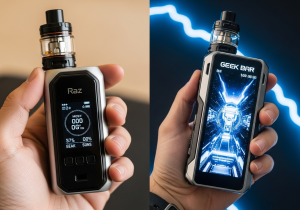 Comparing the Design and Ergonomics of Modern Vapes A hand comfortably holding a sleek Raz vape, highlighting its ergonomic design