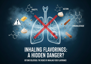 Health Risks of Inhaled Flavoring Compounds An infographic or chart showing common flavoring compounds and their potential health effects when inhaled