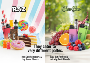 Matching the Vaper to the Flavor Profile Two different people enjoying vapes—one looking happy with a sweet candy, the other enjoying a fresh piece of fruit