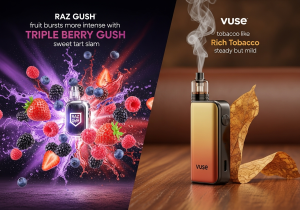GUSH Intensity vs Vuse Fruit bursts intensity RAZ GUSH vs Vuse tobacco