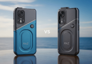 Situational Luxury in Vaping A luxurious leather watch next to a sleek, modern disposable vape on a polished wooden table.