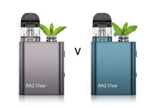 Pure Menthol Vaping Technology A minimalist photo showing a clean, clear piece of ice or crystal next to a sleek, high-tech vaping device.