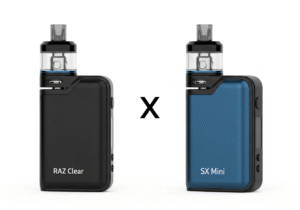 The Trend Towards Pure and Clear Vape Flavors A clean, minimalist photo of a glass of iced water next to a high-end electronic device, on a white background.