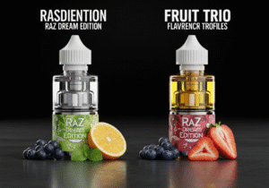 E-Liquid Flavor Chemistry A chemist carefully mixing different colored liquids in a lab.