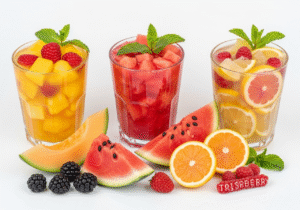 Dominant Fruit Pairings for Vape Flavors A flat lay of fresh fruits showcasing popular pairings like mangoes with strawberries and lemons with raspberries.