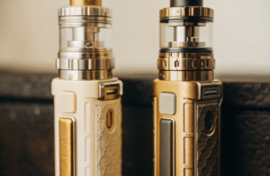 Comparing RAZ and OBS vape starter kits A simple, elegant RAZ vape on one side and a more complex, technical-looking OBS vape on the other.