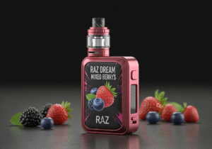 Authentic Real Fruit Flavor in a Vape A beautiful shot of fresh, dew-kissed mixed berries in a rustic bowl.