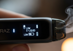 Warning signs that a disposable vape is nearing its end A close-up on a vape's blinking LED light and a weak wisp of vapor