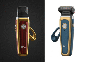 The Value of Convenience for an Affluent Traveler A person relaxing in a high-end hotel room with a beautiful city view, holding a sleek vape.