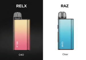 Comparing Supply Chain Models: Closed Ecosystem vs. Open Manufacturing A warehouse with two distinct sections: one with brightly colored, branded boxes (RELX) and another with plain white boxes (RAZ Clear).