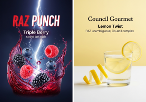 PUNCH Fruits vs Council Gourmet Punchy fruits intensity RAZ vs Council twists