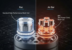 Close-up of a mesh coil in action A close-up, glowing image of a mesh vape coil heating e-liquid evenly